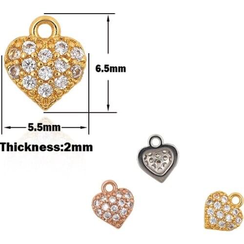 Heart-Shaped Pendant Brass Cubic Zirconia Love Charm DIY Jewelry Bracelet Earrings Making Accessories