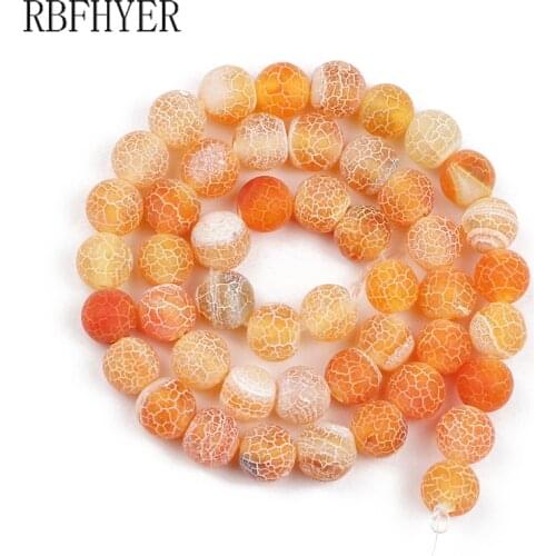 RBFHYER Orange Weathered Natural Stone 6/8/10/12MM Cracked carnelian Beads Round Loose Beads for Jewelry Making 15