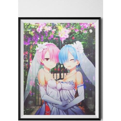Re.Zero Life Love Wedding Bride Rem and Ram Anime Canvas Wall Art Print Poster for Children Gifts,8 x 10 Inches,Ready To Hang