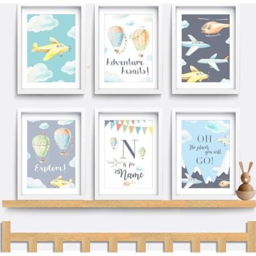 Airplane Balloon Mountain Brave Wall Art Canvas Painting Cartoon Nordic Posters And Prints Wall Picture Girl Boy Kids Room Decor