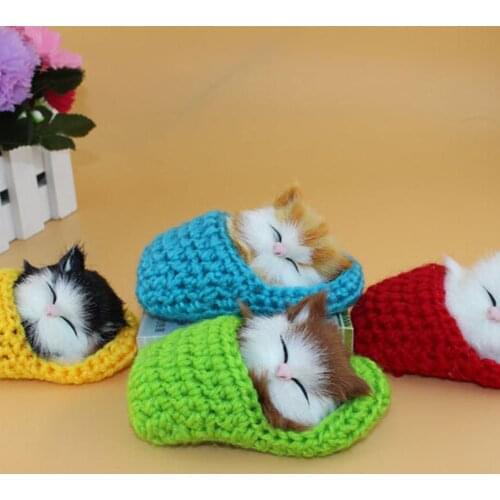 Cute Sleeping Cat Slippers Sounding Simulation Soft Plush Animal Toy Home Table Car Decor Kids Gift