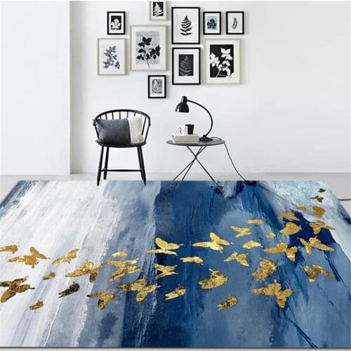 Nordic Blue Gray Painting Gold Butterfly Carpet Beside Coffee Table Floor Mat On Balcony Area Rug Bedroom Decoration Doormat