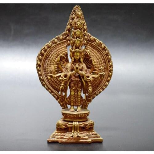 Solid Pure Copper, golding thousand-handed Guanyin small ornaments, Crafts, Decorations, Collections