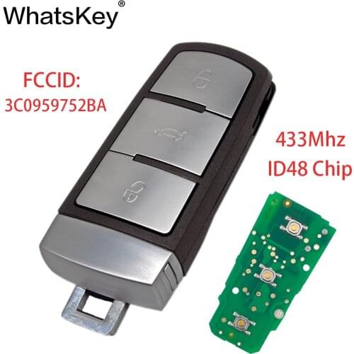 WhatsKey 3 Button Key Remote Car Smart Key 433Mhz ID48 Chip 3C0959752BA For Volkswagen VW Passat B6 B7 Magotan CC