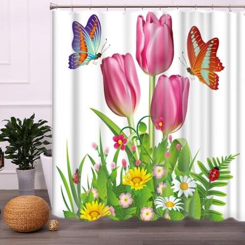 1800x1800mm Fresh tulip bathroom shower curtain waterproof thickening mildew bathroom curtain partition curtain curt