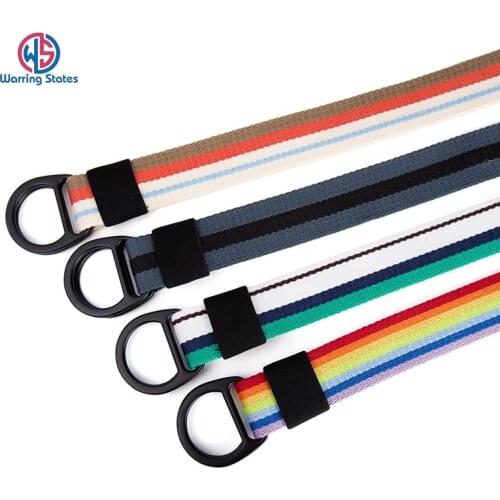 [ Warring States] High quality fashion striped canvas belt double ring alloy buckle student jeans unisex belt wide 3.8cm