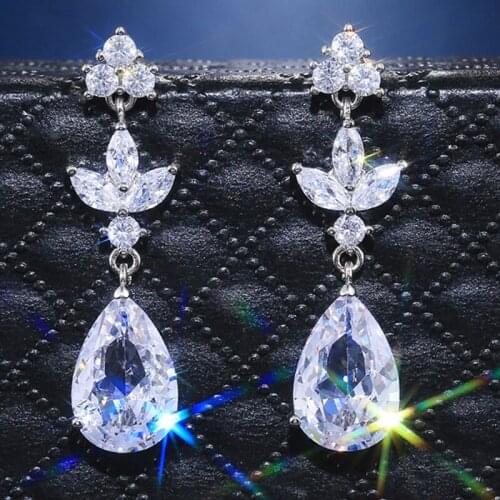 2021 Water Drop Earrings Women Fine Jewelry Big Zircon Plating Silver Color Shine Crystals Ins Hot Sale New Year Gift for Famil