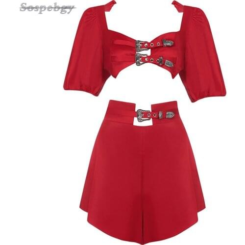 New Summer Womens Shorts Set Black Red Short-Sleeved Top And Ruffle Shorts 2 Piece Set Of 2021 Fashion Designer Clothing