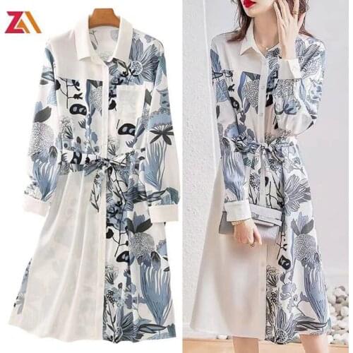 ZALady fashion office work OL loose midi dresses for women vintage long sleeve autumn floral printed shirt dress femme robe traf