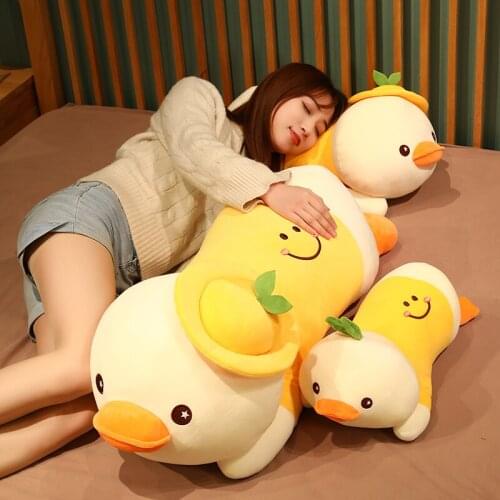 1pc70/90cm Lovely Lying Duck Plush Toys Kawaii Duck Plush Pillow Stuffed Soft Animal Dolls for Children Baby Sleeping Present