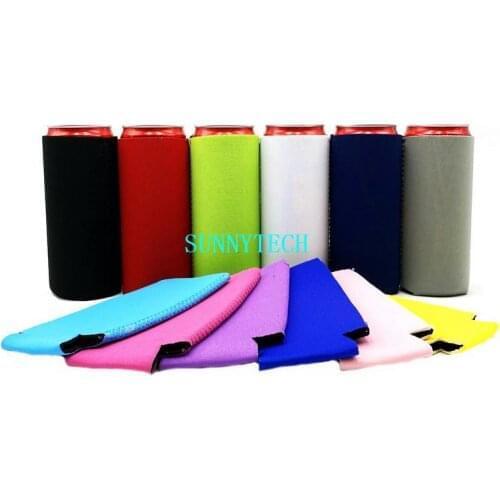 500Pcs Colorful Blank Neoprene Slim Beer Can Cooler Tall Stubby Holder Foldable Stubby Holders Skinny Beer Cooler Bags For 12oz