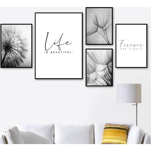 Abstract Dandelion Wall Art Canvas Painting Poster Modern Black White Life Quote Art Wall Print Picture Living Room Decor