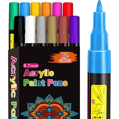 Acrylic Paint Pens,12 Pack 0.7mm Paint Markers Pens for Rocks, Craft, Ceramic, Glass, Wood, Fabric, Canvas-Art Crafting Supplies