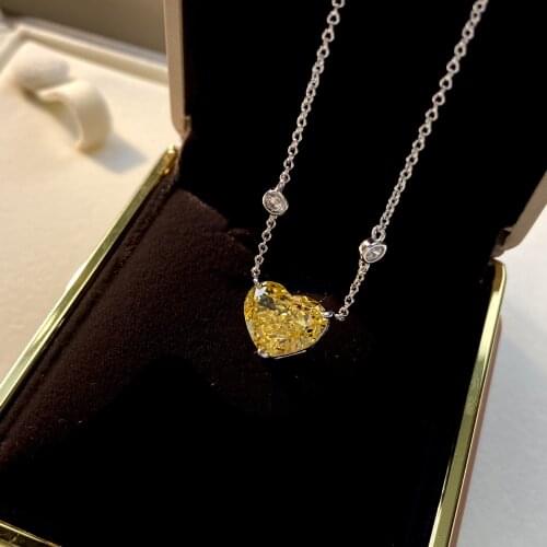 Solid 925 Sterling Silver Heart Design Citrine Pink Sapphire Gemstone Pendant Necklaces Women White Gold Color Necklace