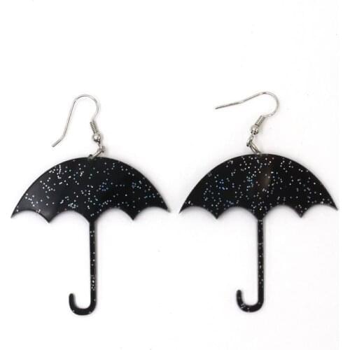 Black Glitter Pink Heart Umbrella Eardrop Long Acrylic Female Fashion Jewelry Funny Cute Earrings Children Student Gifts
