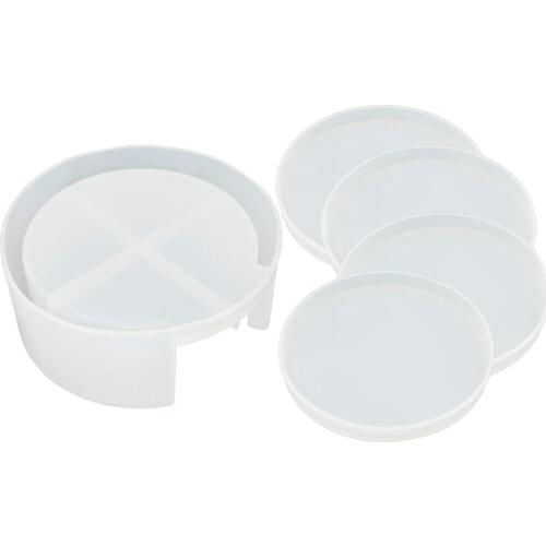Coaster Resin Mold, Coaster Storage Box Mold, with 4 Round Coaster Molds, Suitable for DIY Epoxy Resin, Coaster