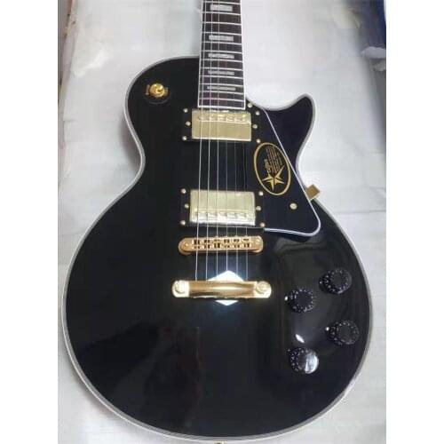 Guitarra Eléctrica personalizada de color negro, diapasón de palisandro, accesorios de encuadernación, piezas doradas Guitarra