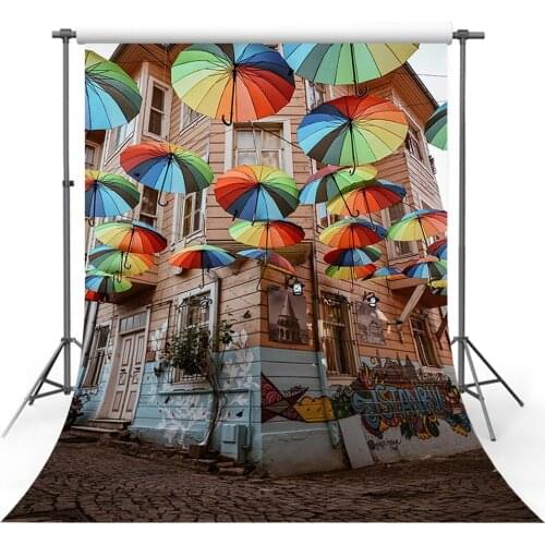 City Street Backdrops Hanging Umbrella Building Newborn Baby Shower Photography Background Birthday Photozone Photo Studio Decor