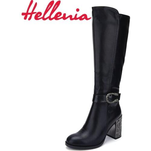 Hellenia 2018 New Hot Women Boots Shoes Over The Knee High PU Leather Fashion Shoe Sexy Thick Heel Round Toe Size 35-40