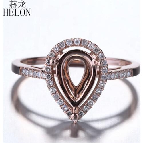 HELON Pear cut 10x6mm Solid 14K White Gold Natural Diamond Semi Mount Engagement Ring Setting Fine Jewelry Women Diamond Ring
