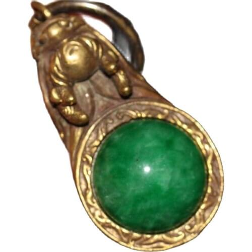 Chinese Old Craft Made copper Cloisonne Inlaid Green Jade Belt Buckle