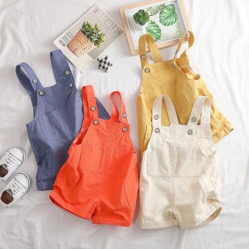 Toddler Baby Jumpsuits 2021 Summer New Chiildren Korean Solid Cotton Overalls For Boys Girls Kids Casual Suspender Shorts 1-4 Y