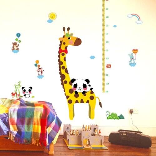 Cartoon Height Measure Wall Stickers for kids Rooms Giraffe Height Ruler Chart Growup Wall Decals Nursery Home Decor