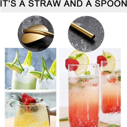 Spoon Straw Multi-use Food Grade Materials Stainless Steel Creative Long Handle Drink Straw Stainless steel filter straw