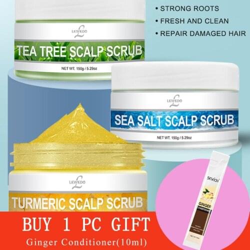 LEWEDO 150g Scalp Massage Scrubs Natural Sea Salt Refreshing Scrub Tea Tree Oil-control Hair Treatments Turmeric Exfoliating