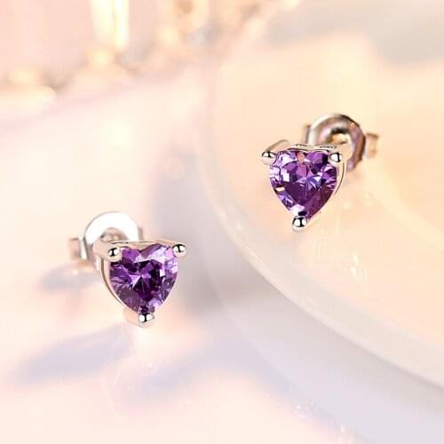 Everoyal Trendy Silver Plated Earrings For Women Jewelry Charm Zircon Heart Pink Stud Earrings Girl Birthday Party Bijou