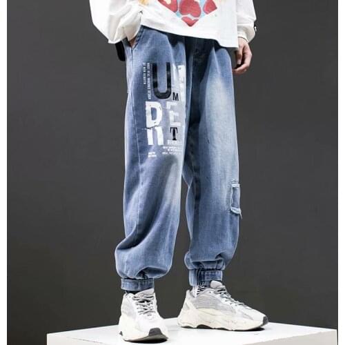 Korean Fashion Mens Pants Streetwear Cargo Pants Jogging Pants printed Casual Pants Men Elastic Waist Men Clothing Trousers