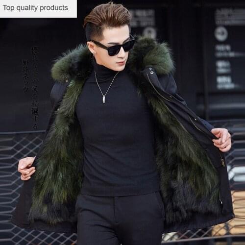 Natural Raccoon Fur Coat Men 2020 New Winter Warm Thicked Jacket Casual Hooded Real Fur Overcoat Male Parkas Plus Size 4XL