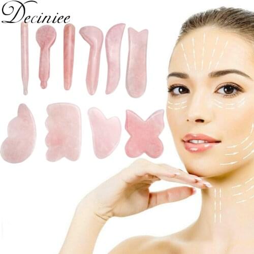 Natural Rose Quartz Jade Guasha Stone Board Massage Gua Sha Scrapers Board Plate Jade Face Massager Tool For Face Neck Back Body