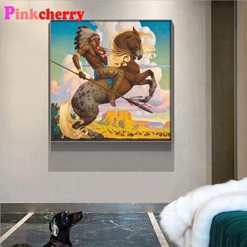New diamond embroidery mosaic Abstract art, retro indians on horseback diamond paintings drill stitch cross of picture art