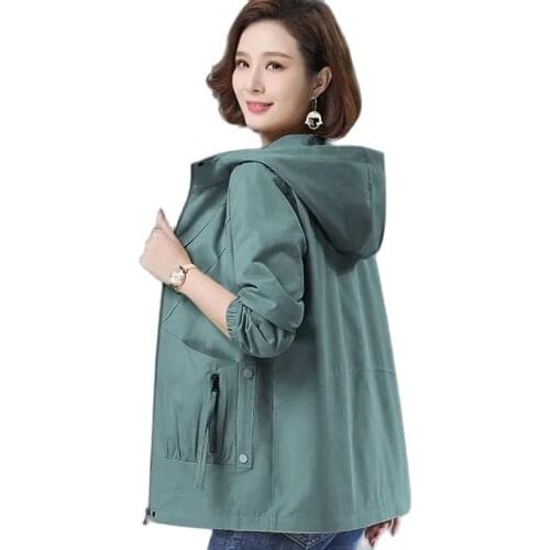 New 2021 Womens Jacket Mid Long Spring Autumn Chic Large Size Short Female Outerwear Zipper Big Pocket Ladies Tooling Coats