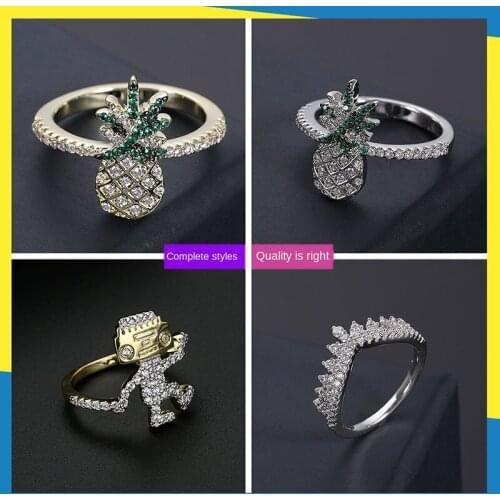 The new crown pineapple diamond ring Korea cute personality trend temperament public design women can wear brand jewelry