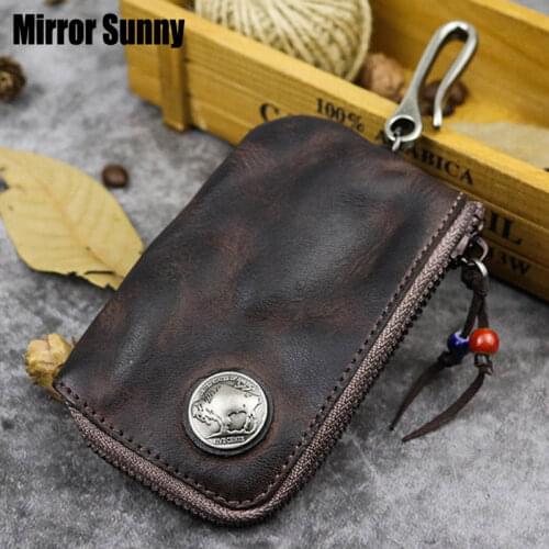 Original Handmade Vintage Door & Car Key Wallets For Men Euro-American Style Multi Function Key Pack With Card Holder Portable