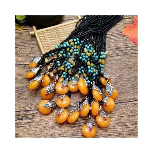Fine ethnic style long beaded sweater chain imitation beeswax pendant Xingyue Bodhi jewelry necklace