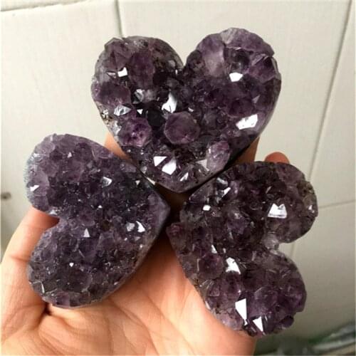 Natural Quartz Heart Shaped Amethys Cluster Heart Folk Crafts Crystal Healing Stone Gift
