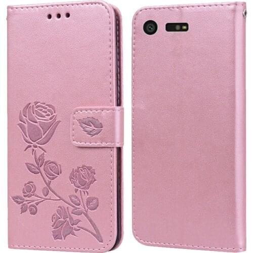 Luxury Leather Flip Book Case for Sony Xperia X Compact X Mini F5321 X F5121 F5122 Rose Flower Wallet Stand Case Phone Cover Bag