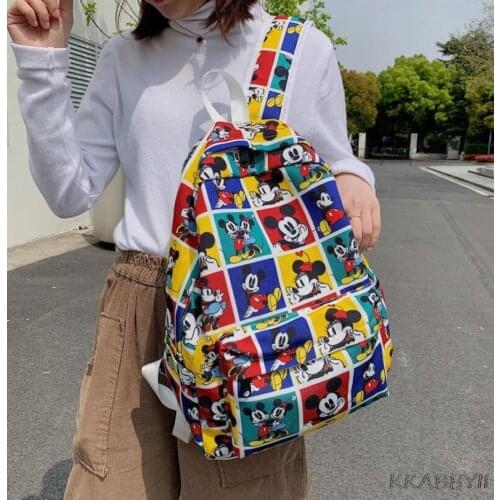 Disney Mickey Women Backpack High Quality Female Soft Canvas School Bag For Teenagers Girls Boys Travel Double Mochilas