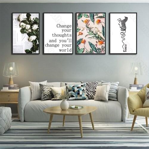 Modern Minimalist Living Room Decoration Painting Triptych Hanging Painting Restaurant Wall Painting Romantic Flower Painting