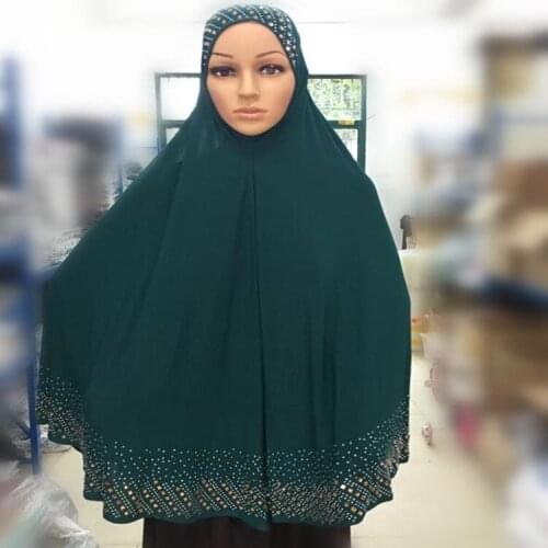 Glass Drill Muslim One Piece Long Hijab Oversize Islamic Head Wrap 100*90cm
