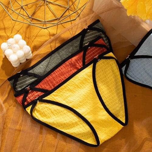 2021 New Japanese Underwear Women Cotton Panties Sexy Striped Underpants Female Solid Color Panties Mid Waist Breathable Briefs