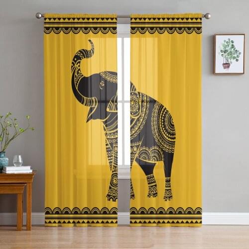 Elephant Art Indian Bobo Style Tulle Window Treatment Sheer Curtains for Kitchen Living Room the Bedroom Curtains Decoration