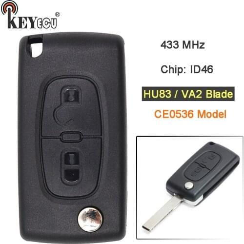 KEYECU CE0536 Model 433MHz ID46 Chip Replacement Remote Car Key Fob 2 Button HU83 / VA2 Blade for Peugeot 207 307 308 407