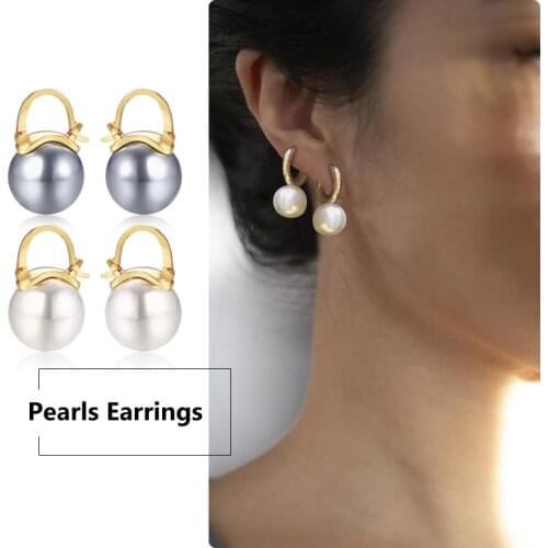 Pearls Stud Earrings for Women Stainless Steel Gold Plated Circle Earrings Minimalist Gift