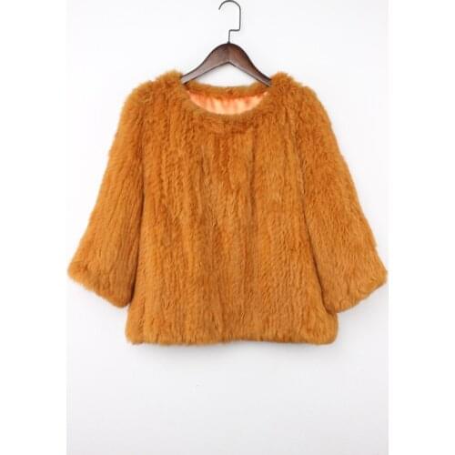 New Color Fashion Ladies Short Winter Jacket Women Real Fur Coat Rabbit Fur Hand Kintted Pullover Blouse Casaco Feminino Tangada