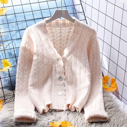 Lazy Style Knitting Women Sweater Cardigan Winter New V-Neck Flare Sleeved Button Solid Casual Lady Outwear Coats Tops