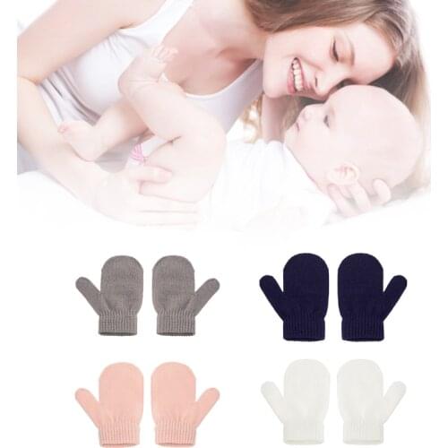 1 Pair Winter Kids Knit Mittens Toddlers Solid Color Warm Full Finger Gloves for Girls Boys